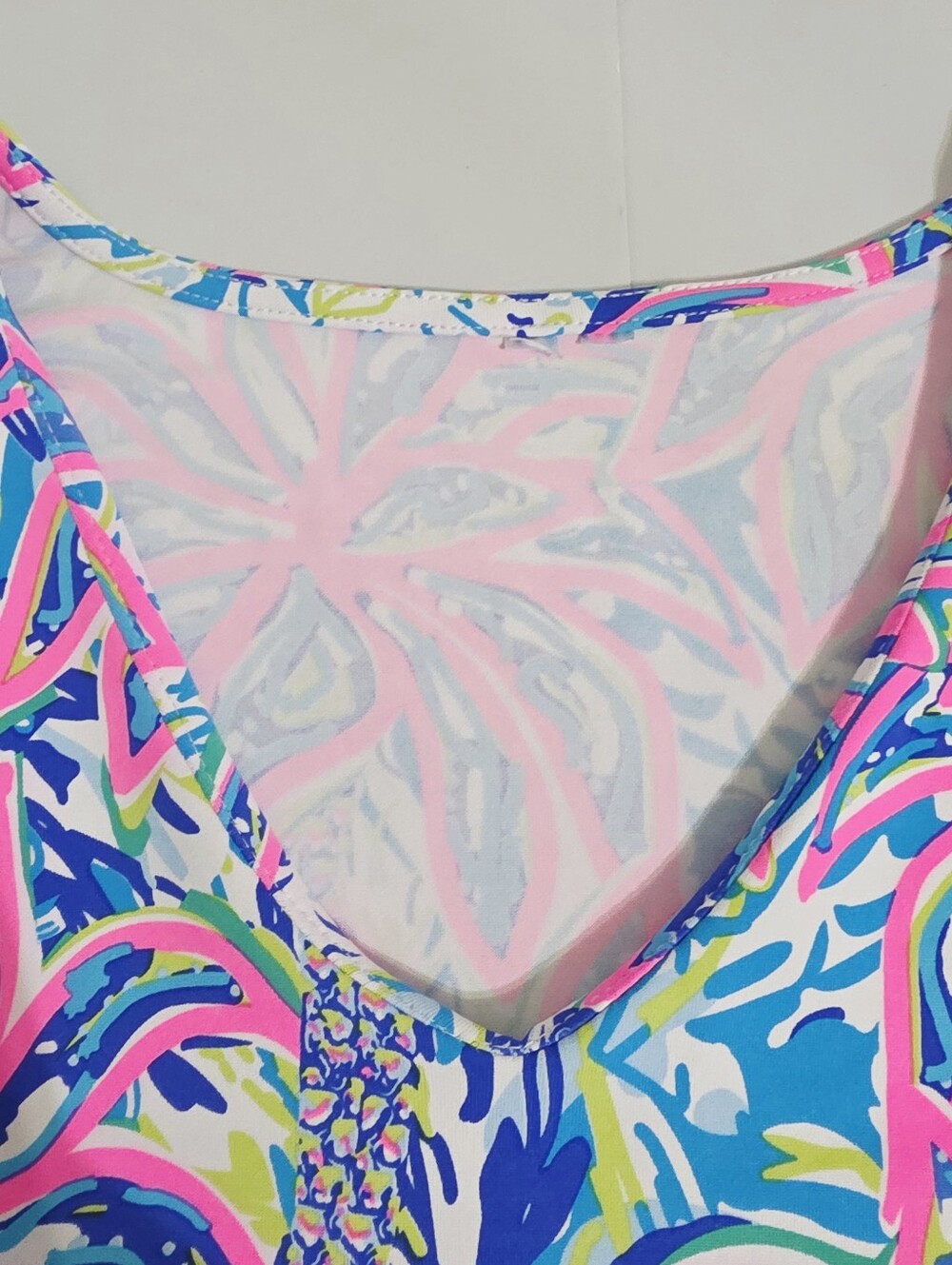 Lulu-B 1X SPF 50 Tropical Palm Print Dress Pink Blue 3/4 Sleeve Resort Plus - Picture 12 of 14
